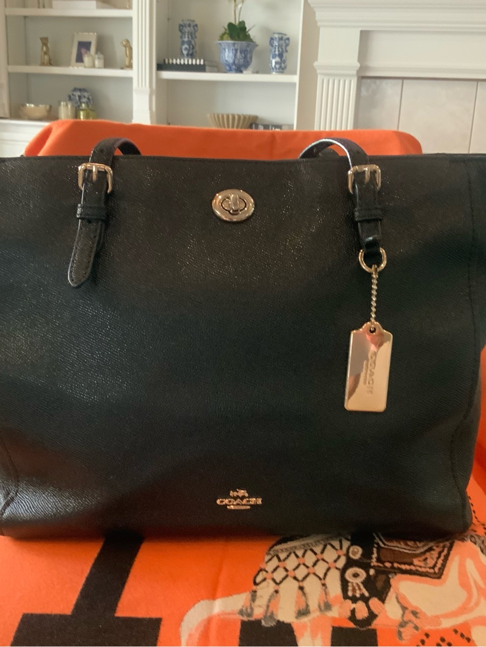 Coach Black Pebbled Leather Shoulder Tote with Gold Hardware